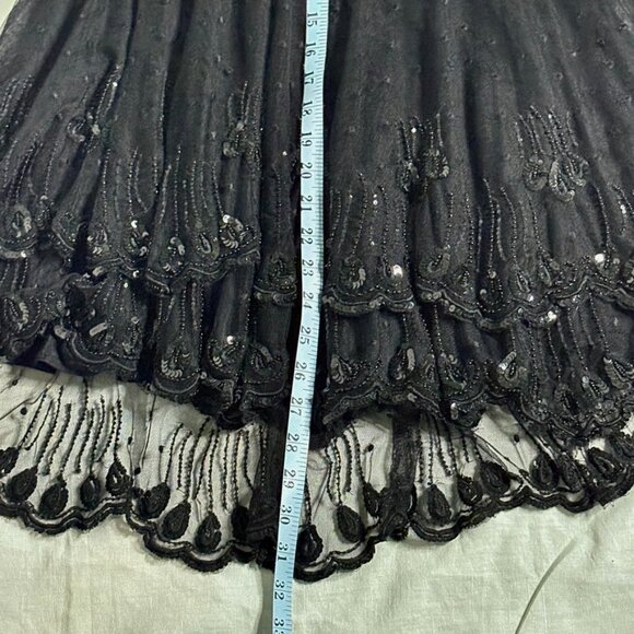 Odille Black Hi-Low Beaded Lace 2-tiered Skirt Size 4 Fitted Waist Fancy Evening - Picture 14 of 16